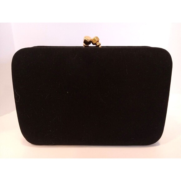 1990s Black Kisslock Boxy Clutch w/ Shoulder Strap Unbranded Evening Bag - Picture 4 of 13